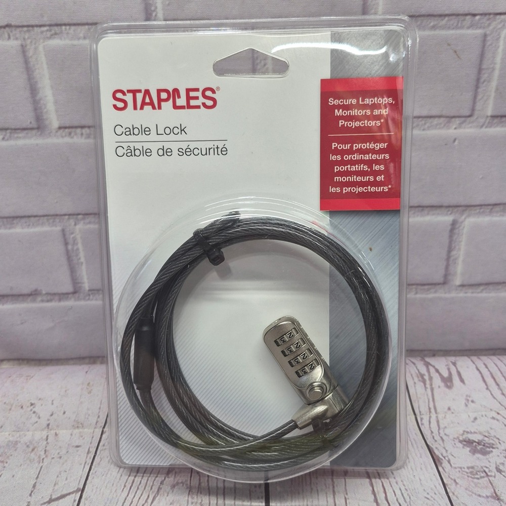 Staples Laptop Cable Lock 4-Digit Combination 6.5ft Steel Cable 51205 New